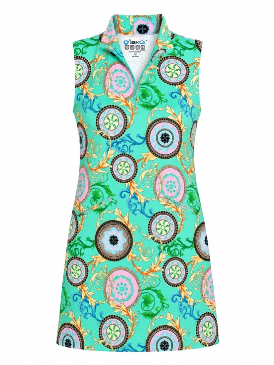 IBKUL Dresses & Skirts - IBKUL Womens Debbie Print Sleeveless Zip Mock Golf Dress Size XL